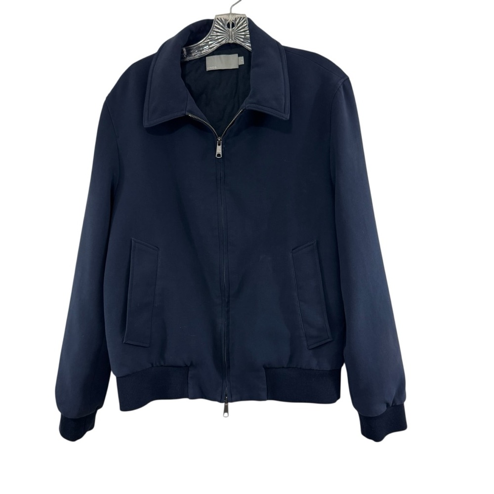 Vince Mens Two-Way Zip Bomber Jacket Navy Blue Size Medium